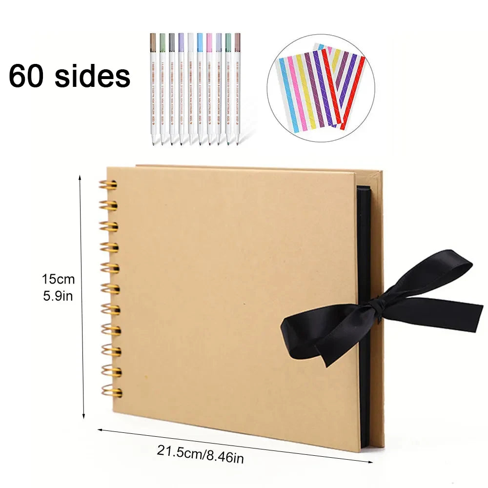📔 Customizable Scrapbook Photo Album — 80 Black Pages, Kraft Cover, Ideal for Weddings & Births