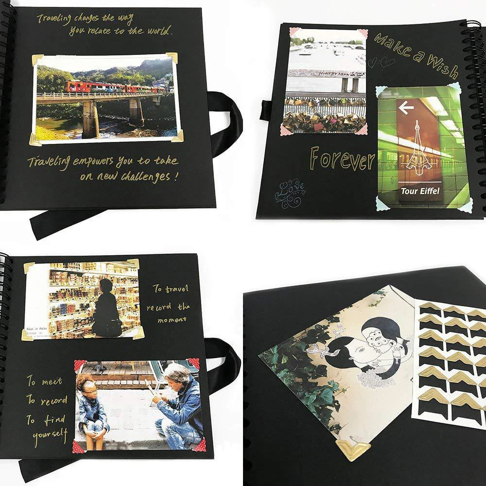 📔 Customizable Scrapbook Photo Album — 80 Black Pages, Kraft Cover, Ideal for Weddings & Births