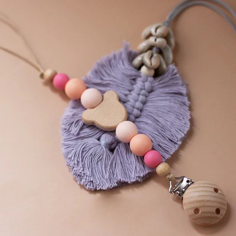🌿 Personalized Name Pacifier Clip — Silicone & Wooden Beads, Handmade Wooden Soother Holder, Baby Gift