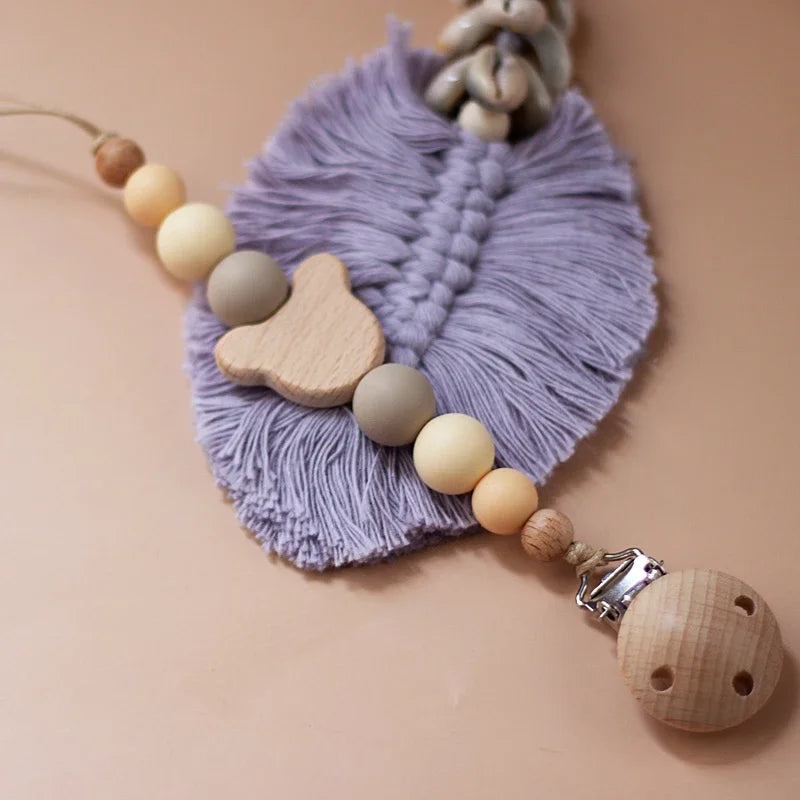 🌿 Personalized Name Pacifier Clip — Silicone & Wooden Beads, Handmade Wooden Soother Holder, Baby Gift