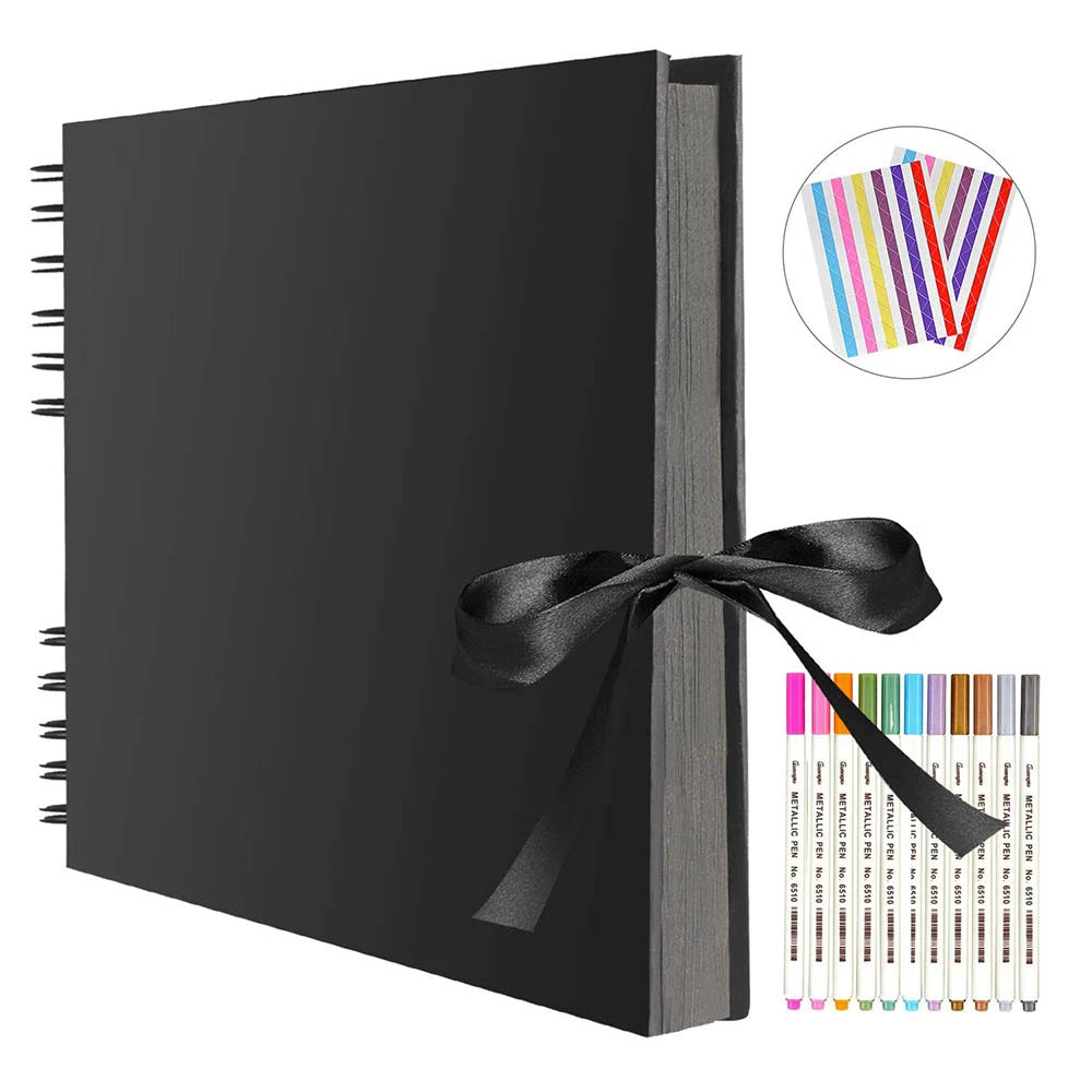 📔 Customizable Scrapbook Photo Album — 80 Black Pages, Kraft Cover, Ideal for Weddings & Births