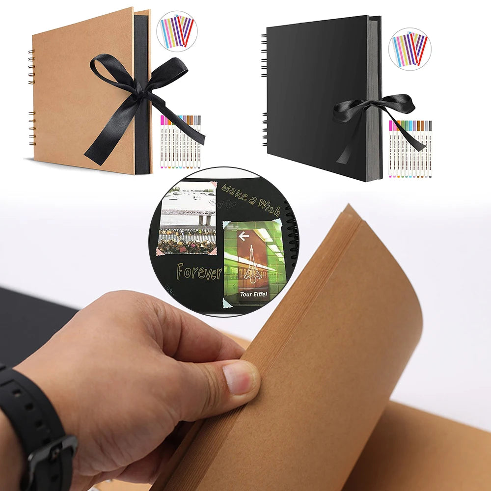 📔 Customizable Scrapbook Photo Album — 80 Black Pages, Kraft Cover, Ideal for Weddings & Births