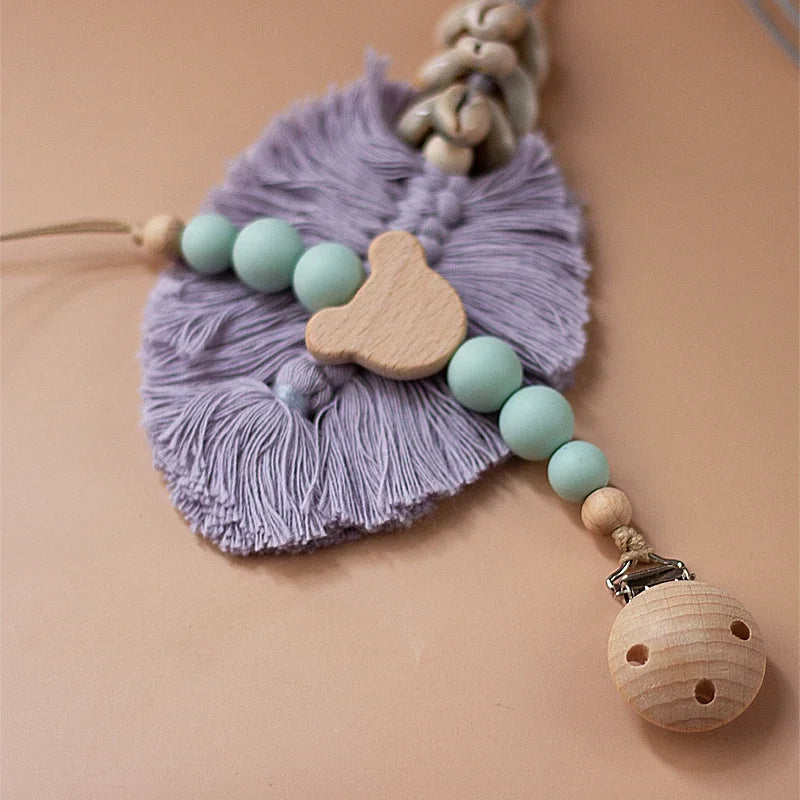 🌿 Personalized Name Pacifier Clip — Silicone & Wooden Beads, Handmade Wooden Soother Holder, Baby Gift