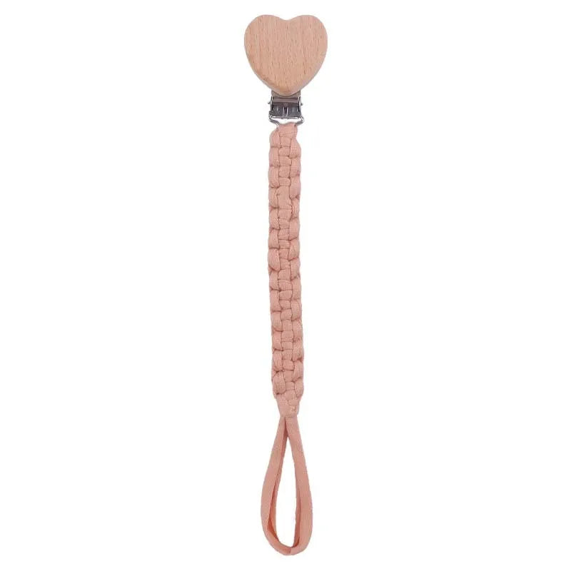 🧶 Personalized Woven Name Pacifier Clip — Ribbon & Wood, Unique Handmade Soother Holder, Baby Shower Gift