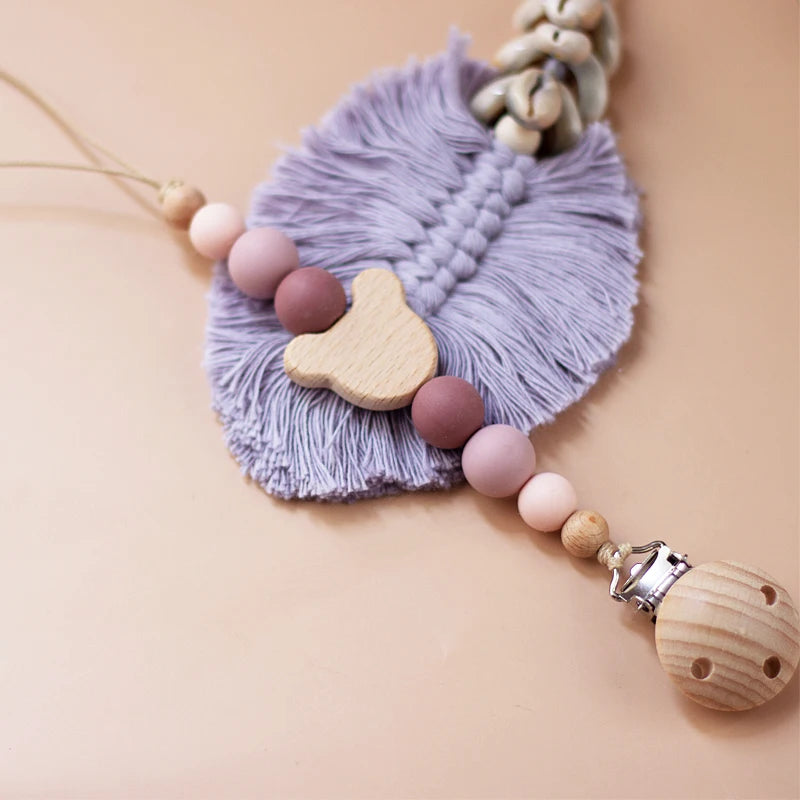 🌿 Personalized Name Pacifier Clip — Silicone & Wooden Beads, Handmade Wooden Soother Holder, Baby Gift