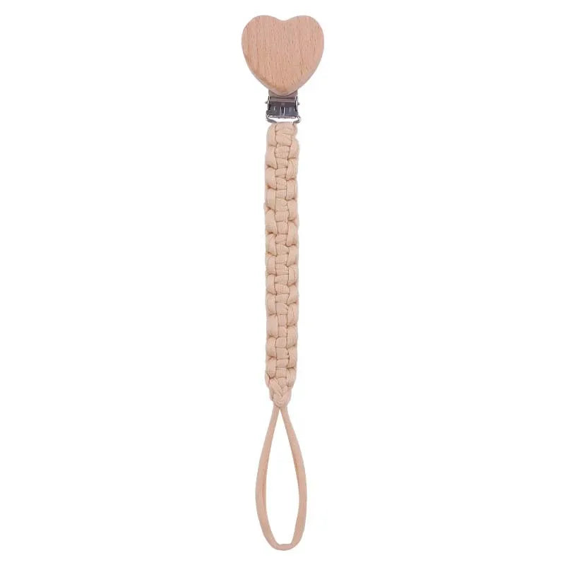 🧶 Personalized Woven Name Pacifier Clip — Ribbon & Wood, Unique Handmade Soother Holder, Baby Shower Gift