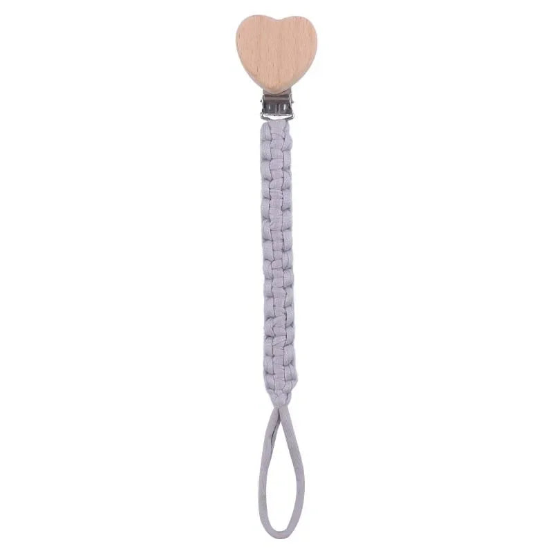 🧶 Personalized Woven Name Pacifier Clip — Ribbon & Wood, Unique Handmade Soother Holder, Baby Shower Gift