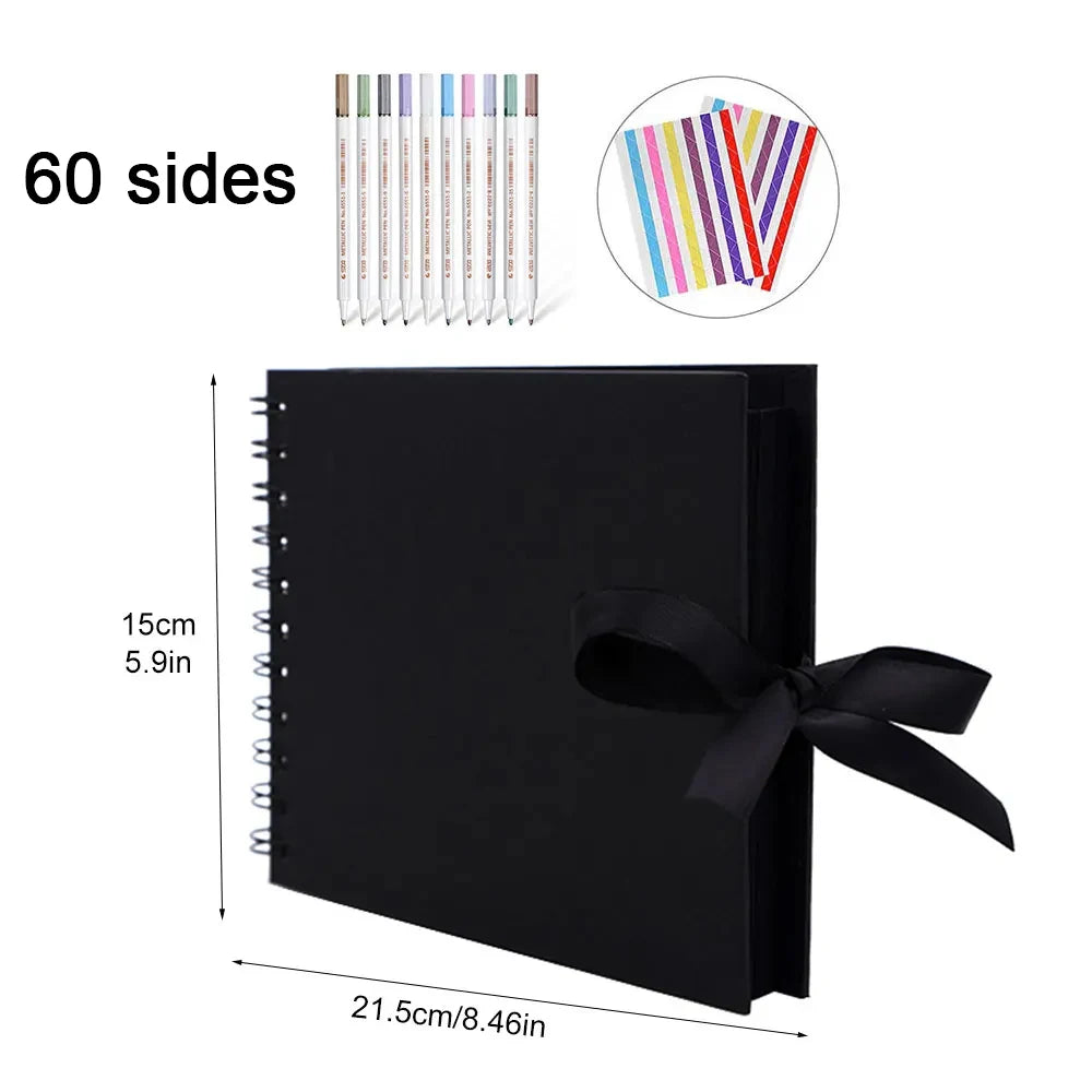 📔 Customizable Scrapbook Photo Album — 80 Black Pages, Kraft Cover, Ideal for Weddings & Births