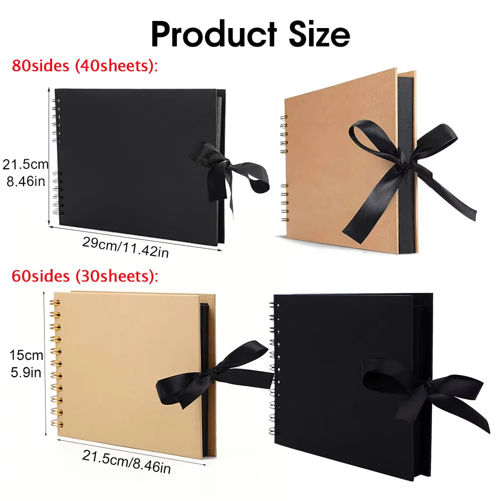 📔 Customizable Scrapbook Photo Album — 80 Black Pages, Kraft Cover, Ideal for Weddings & Births