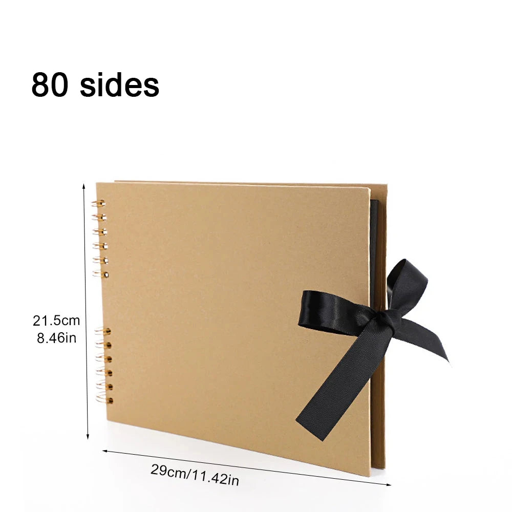 📔 Customizable Scrapbook Photo Album — 80 Black Pages, Kraft Cover, Ideal for Weddings & Births