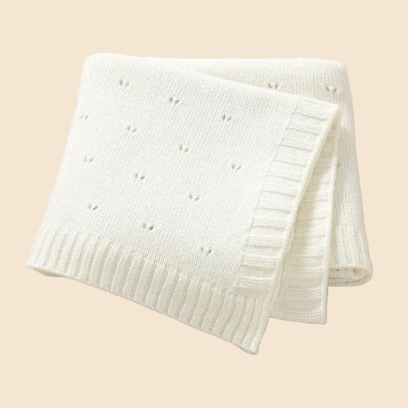 Plain Knitted Blanket for Newborn Baby Boy or Girl, 90 × 70 cm Bedding Quilt, Ultra Soft Stroller Swaddle Blanket, Checked Pattern, Warm Sleeping Bag.