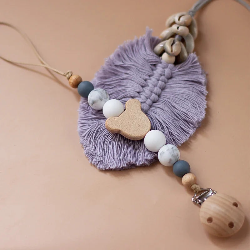 🌿 Personalized Name Pacifier Clip — Silicone & Wooden Beads, Handmade Wooden Soother Holder, Baby Gift
