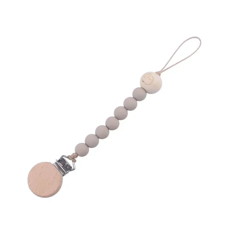 🌷 Personalized Soother Clip with Engraved Name — Silicone & Wood Clips, Baby Pacifier Holder, New Baby Gift