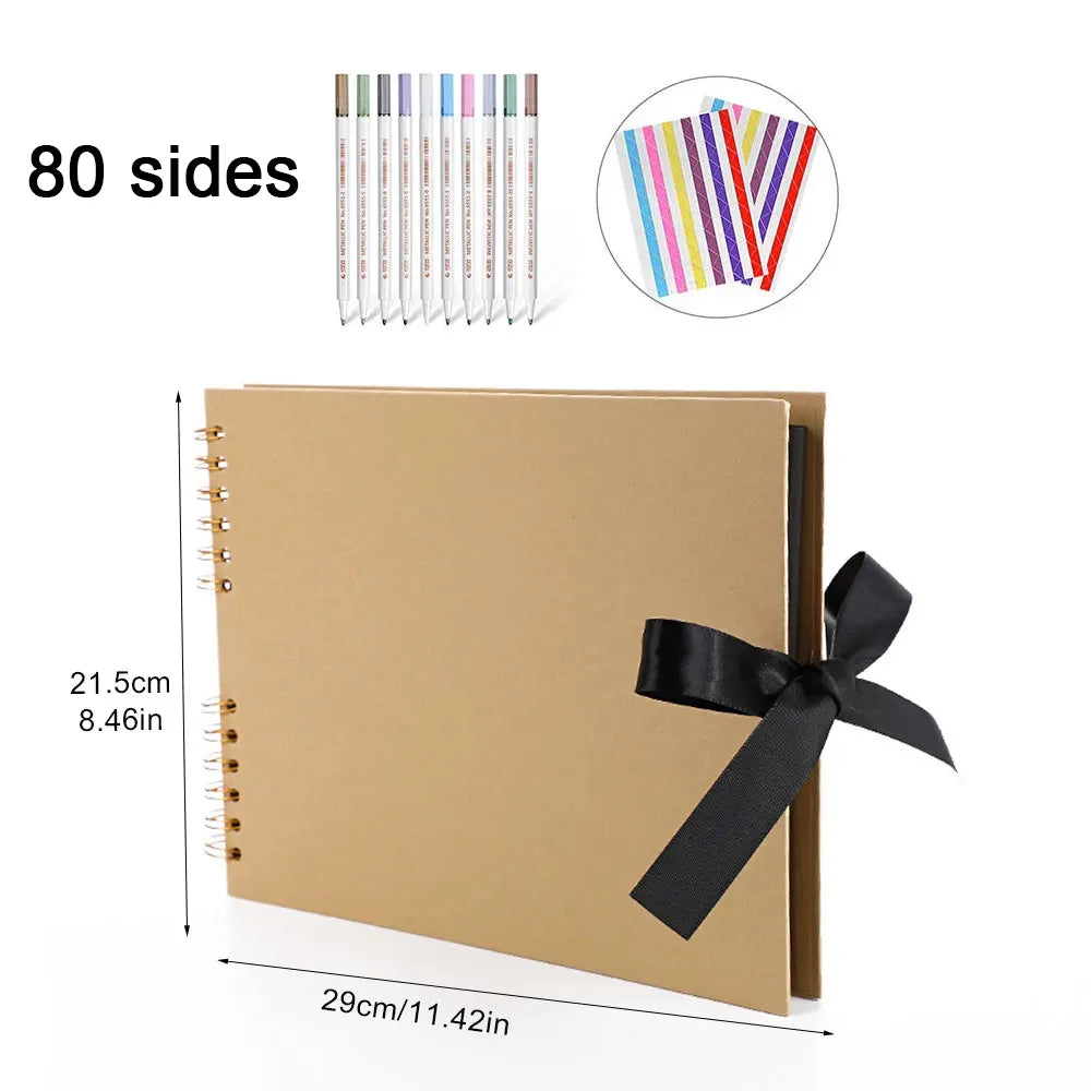 📔 Customizable Scrapbook Photo Album — 80 Black Pages, Kraft Cover, Ideal for Weddings & Births