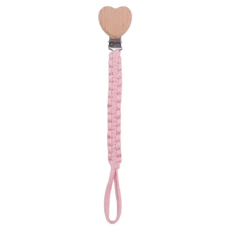 🧶 Personalized Woven Name Pacifier Clip — Ribbon & Wood, Unique Handmade Soother Holder, Baby Shower Gift