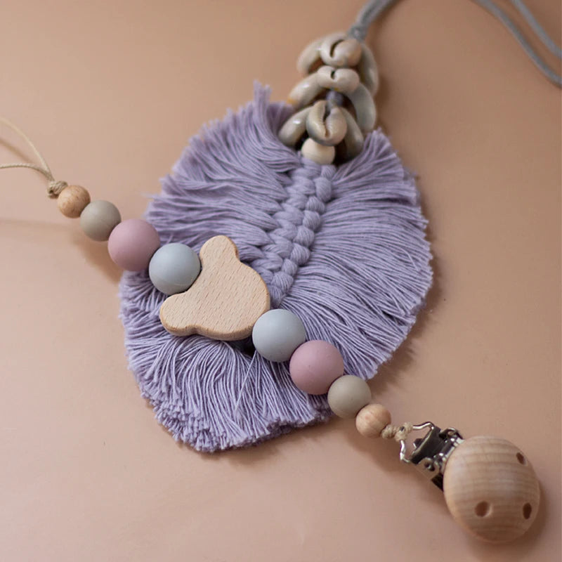🌿 Personalized Name Pacifier Clip — Silicone & Wooden Beads, Handmade Wooden Soother Holder, Baby Gift