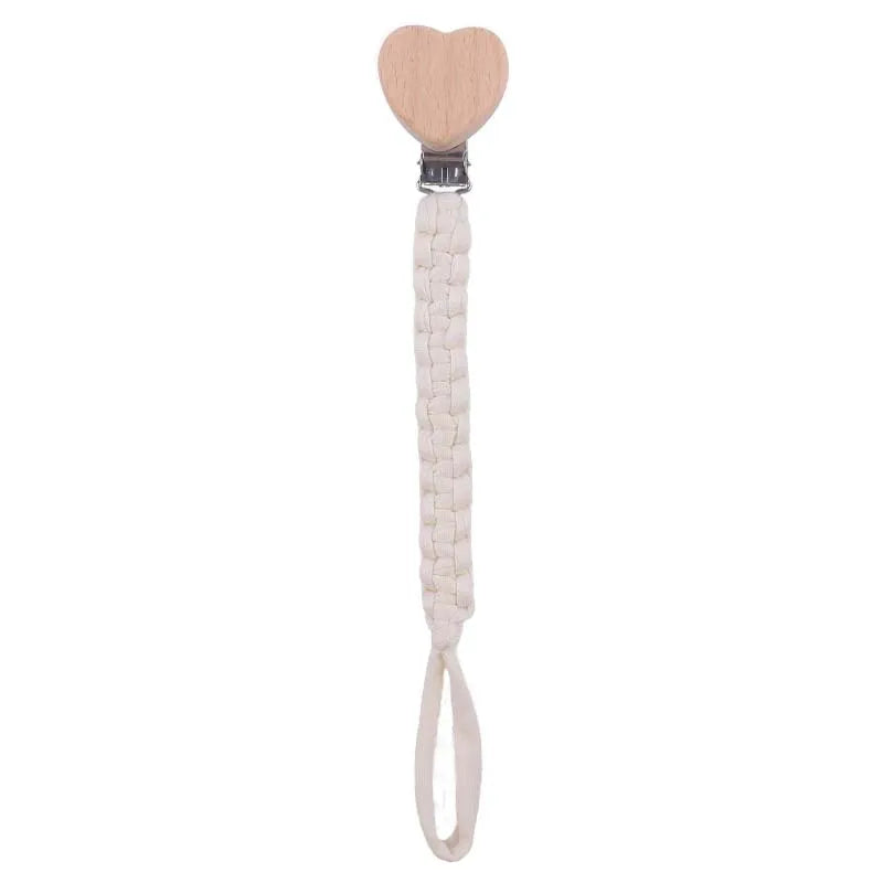 🧶 Personalized Woven Name Pacifier Clip — Ribbon & Wood, Unique Handmade Soother Holder, Baby Shower Gift