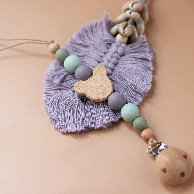 🌿 Personalized Name Pacifier Clip — Silicone & Wooden Beads, Handmade Wooden Soother Holder, Baby Gift