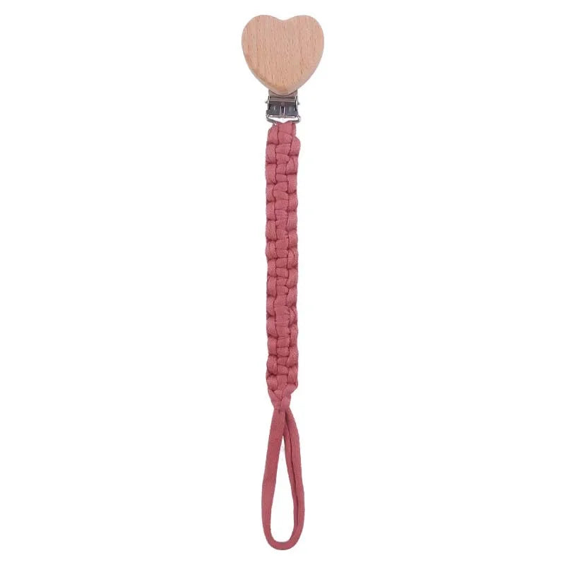🧶 Personalized Woven Name Pacifier Clip — Ribbon & Wood, Unique Handmade Soother Holder, Baby Shower Gift