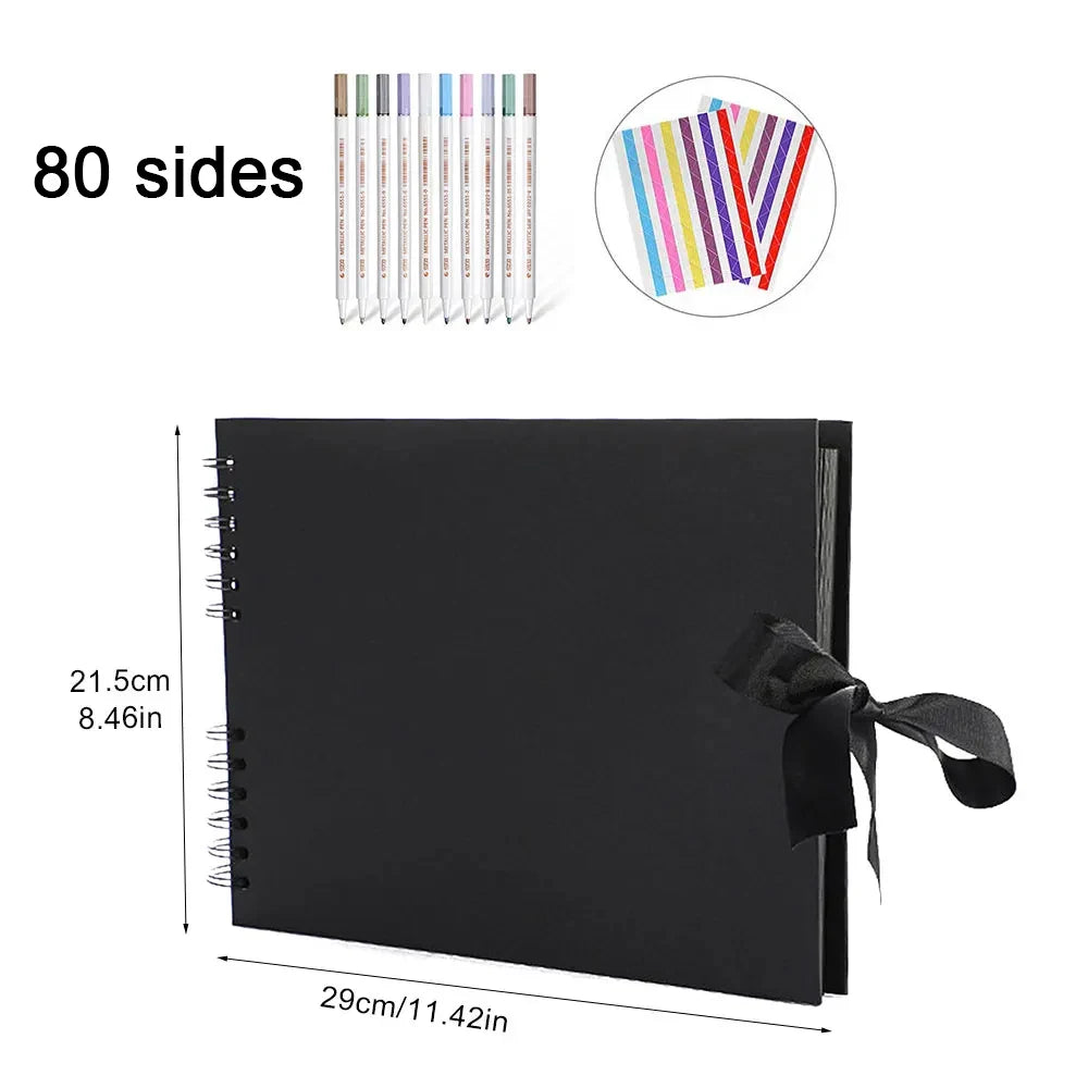 📔 Customizable Scrapbook Photo Album — 80 Black Pages, Kraft Cover, Ideal for Weddings & Births