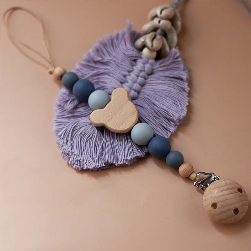 🌿 Personalized Name Pacifier Clip — Silicone & Wooden Beads, Handmade Wooden Soother Holder, Baby Gift